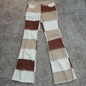 Retro 70s style brown & cream patchwork flared pants